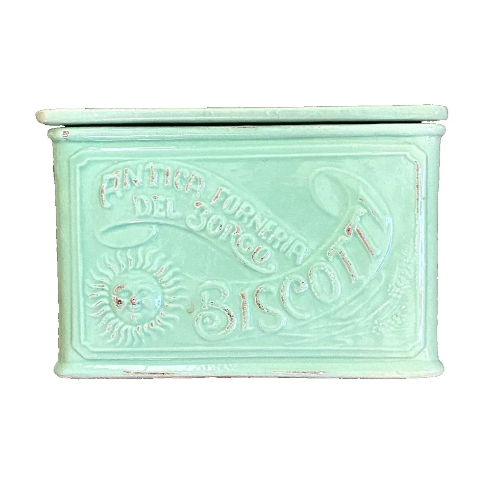 Sur La Table Salt Box Italian‎ Ceramic Lid Sale Antica Italy Biscotti Green Mint